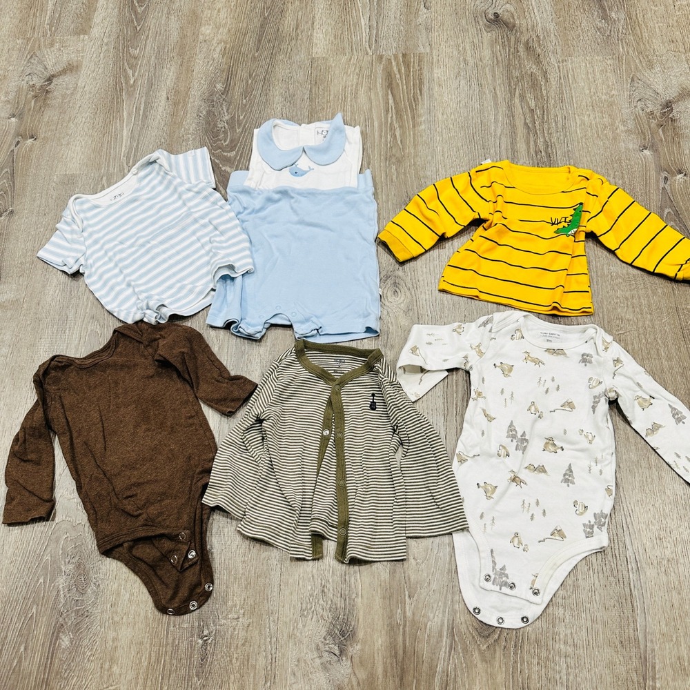 Baby Boy Clothes Lot 9-12‎ Months Carters Hop Baby Bodysuits Romper Tops 6pc